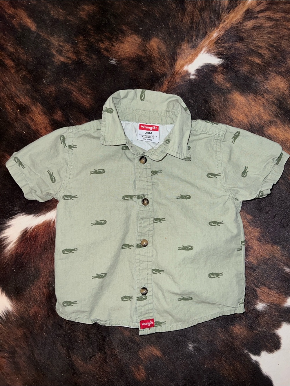 Wrangler Sage Green Short Sleeve Button-Up Shirt for Kids